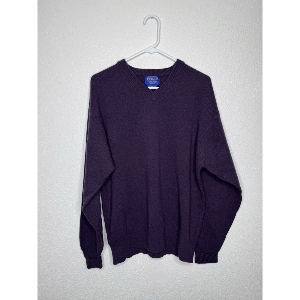 Vintage Men's PENDLETON 100% Lambswool V Neck Purple Sweater Large Cuff Cottage